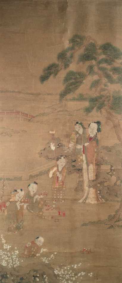 佚名  清中期 春景仕女婴戏图